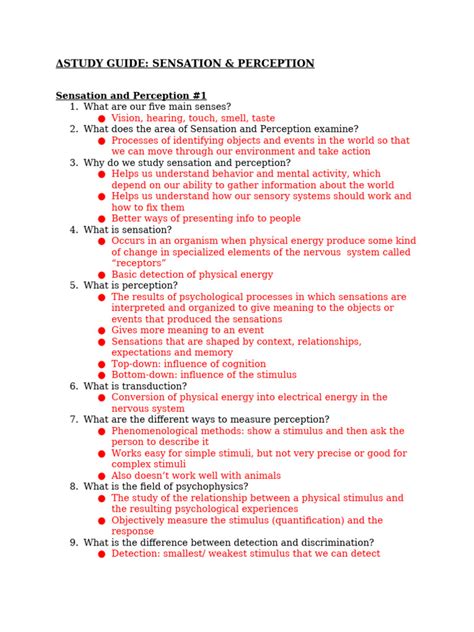 Answer Key Sensation Perception Study Guide Reader