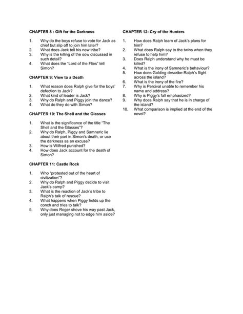 Answer Key Short Study Guide Questions Lord Of The Flies Kindle Editon