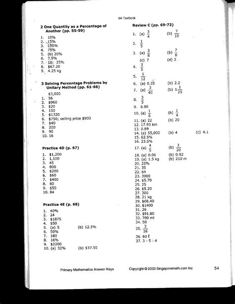 Answer Key Singapore Math 6a Doc