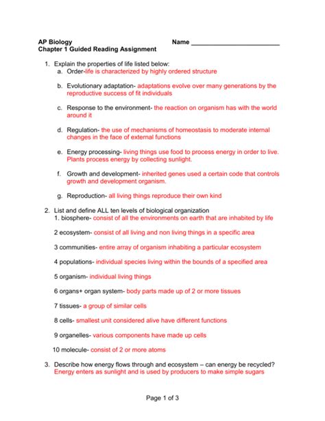 Answer Key To Ap Biology Guided Assignment Reader