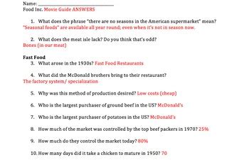 Answer Key To Food Inc Packet Ebook Reader