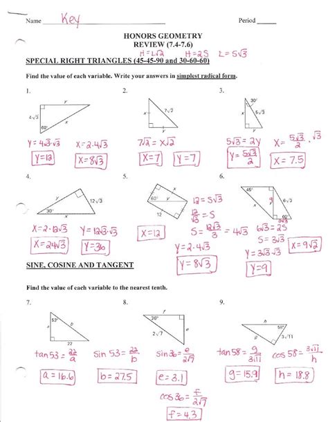 Answer Key To Geometry Honors Work PDF