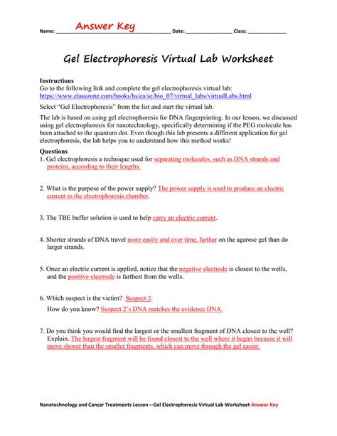 Answer Key To Student Webquest Gel Electrophoresis Kindle Editon