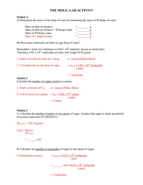 Answer Key To Understanding The Mole Lab Reader