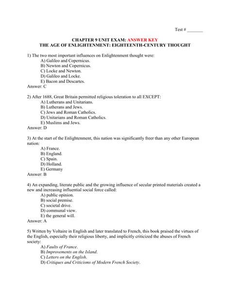 Answer Sheet For Test The Enlightenment Epub