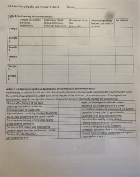 Answer Sheet Sedimentary Rocks Guided Study PDF