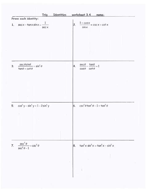 Answer Sheet Verifying Trigonometric Identities Epub