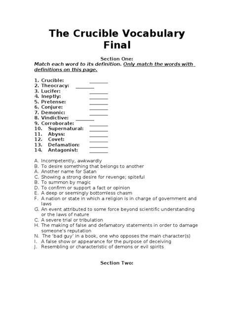 Answer The Crucible Vocabulary PDF