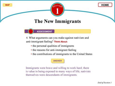 Answer To Section 1 The New Immigrants Reader