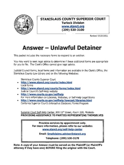 Answer Unlawful Detainer Alpine County Superior Court Epub