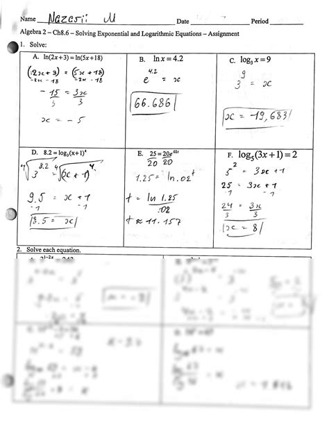 Answers Algebra 2 Solving Exponential Equations Reader