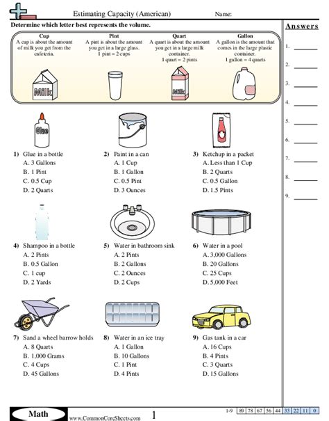 Answers Estimating Volume American Common Core Sheets Doc