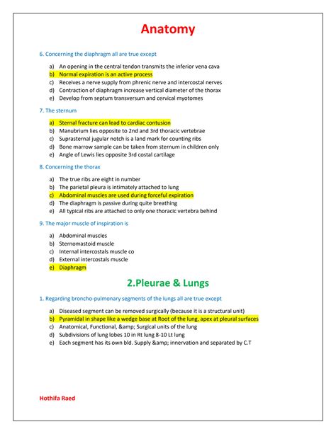 Answers For All Anatomy Mcq PDF