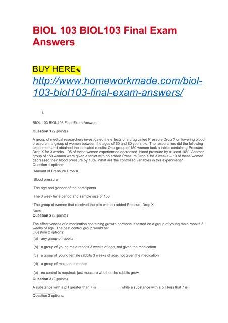 Answers For Biol 103 Final Exam PDF