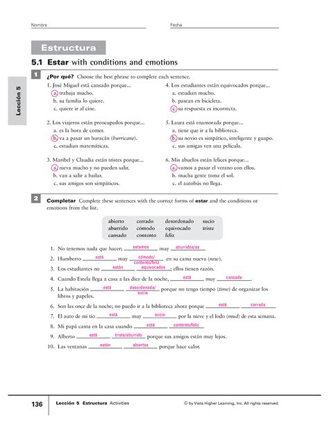 Answers For La Vista Leccion 5 Prueba pdf Doc