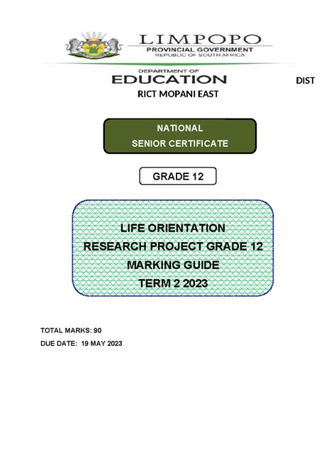 Answers For Life Orientation Project In Grade12 2014 PDF