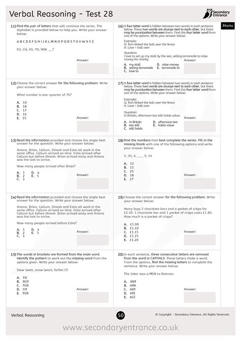 Answers For Secondary Selection Paper Verbal Reasoning Doc