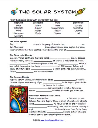 Answers For Solar System Cloze Doc