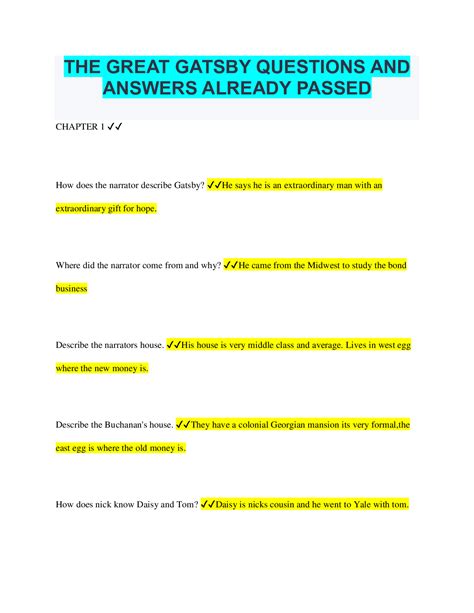 Answers For The Great Gatsby Kindle Editon