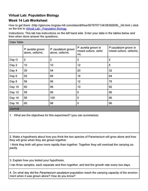 Answers For Virtual Lab Population Biology PDF