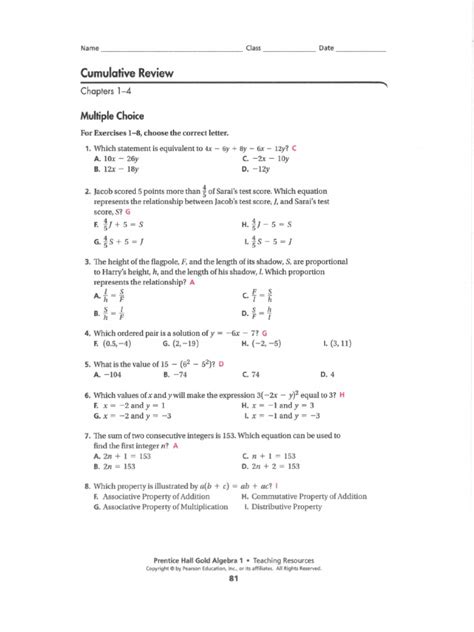 Answers Of Pearson Algebra 1 Mid Quiz PDF