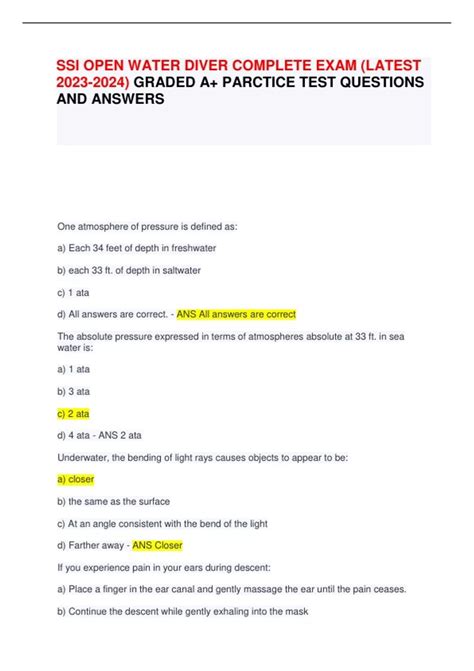 Answers Test Ssi Open Water PDF