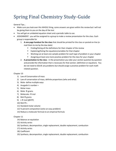 Answers To Chemistry Spring Final Review PDF