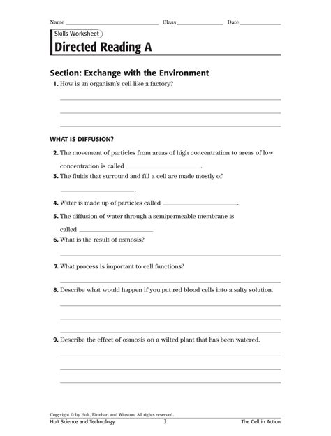 Answers To Directed Reading Worksheets Doc