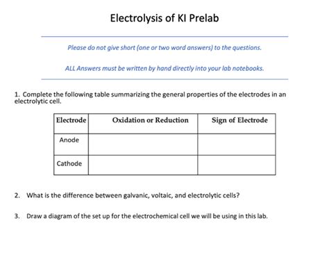 Answers To Electrolysis Prelab Kindle Editon