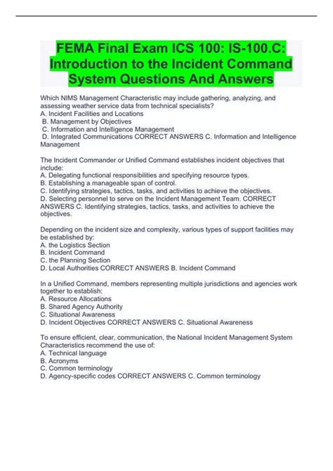 Answers To Fema Ics 100 Test PDF