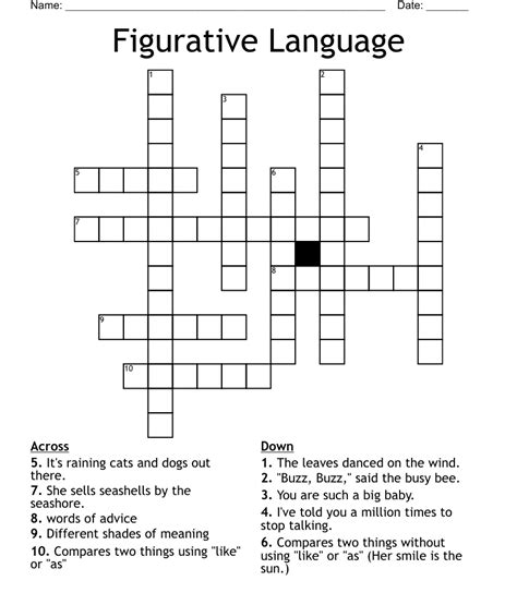 Answers To Figurative Language Crossword Puzzle Reader