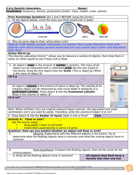 Answers To Gizmo Density Lab Reader