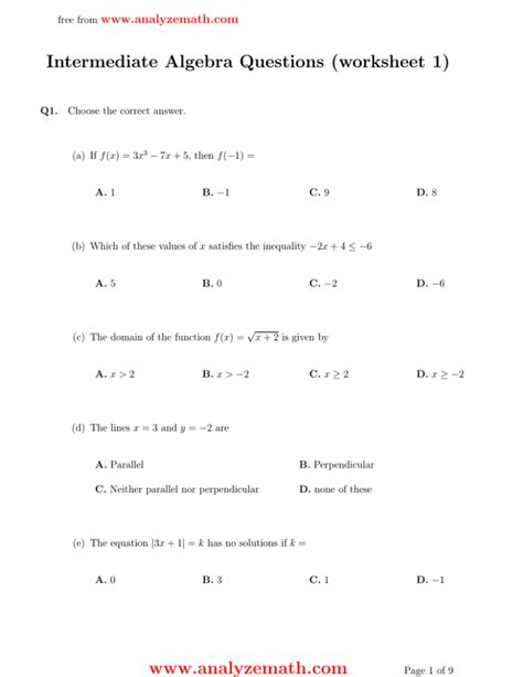 Answers To Intermediate Algebra PDF