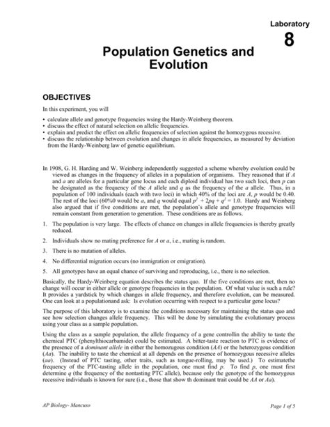 Answers To Laboratory 8 Population Genetics Evolution Kindle Editon