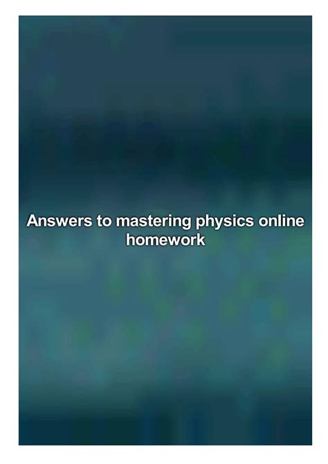 Answers To Mastering Physics Online Homework Doc