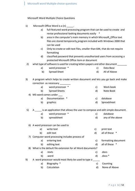 Answers To Microsoft Word 2010 Questions Reader