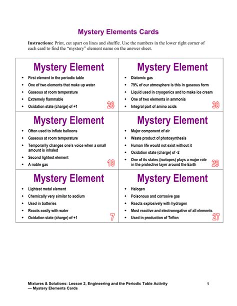 Answers To Mystery Elements Reader