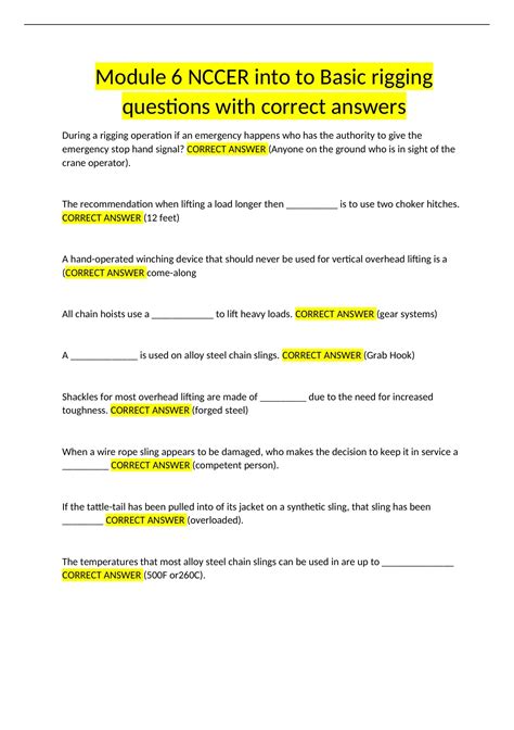 Answers To Nccer Basic Rigging Test A Doc