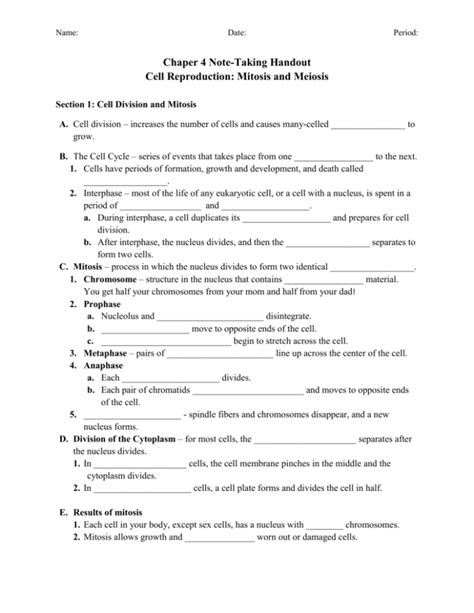 Answers To Note Taking On Cell Reproduction Doc