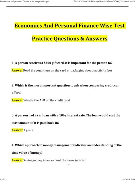 Answers To Personal Finance Test Plato Web Doc