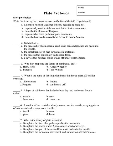 Answers To Plate Tectonics One Multiple Choice PDF