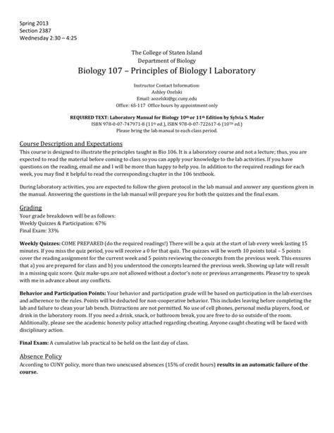 Answers To Principles Of Biology 107 Laboratory PDF