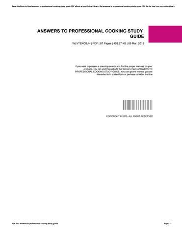 Answers To Professional Cooking Study Guide Kindle Editon