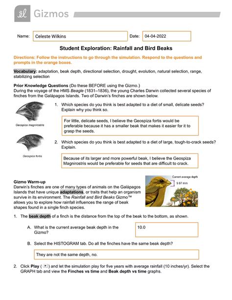 Answers To Rainfall And Bird Beaks Gizmo Epub