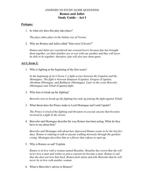 Answers To Romeo And Juliet Study Guide Act 1 Epub