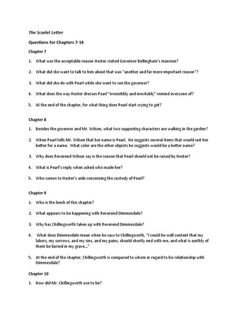 Answers To Scarlet Letter Questions Reader