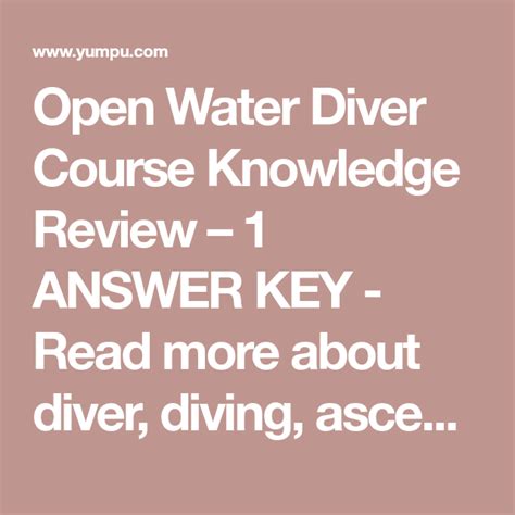 Answers To Sdi Open Water Review Reader