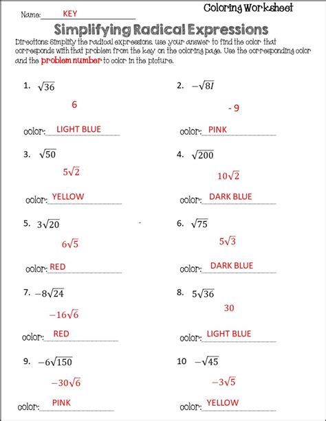 Answers To Simplifying Radicals Reader