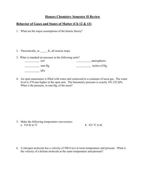 Answers To Spring Semester Chemistry Review Doc