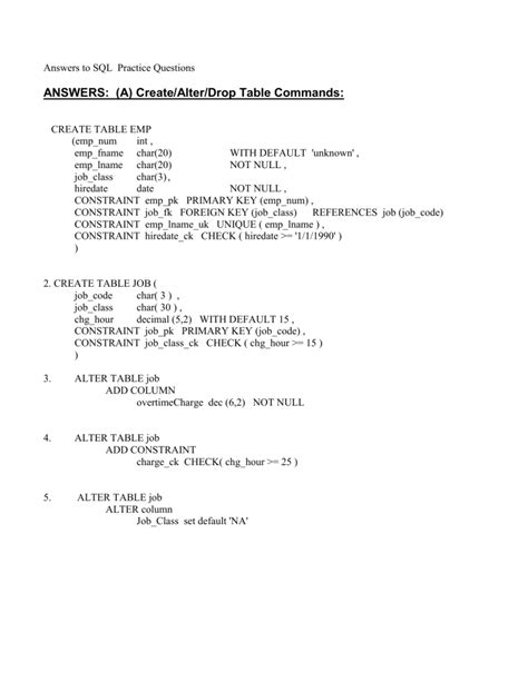 Answers To Sql Practice Questions Homepage Seneca Doc